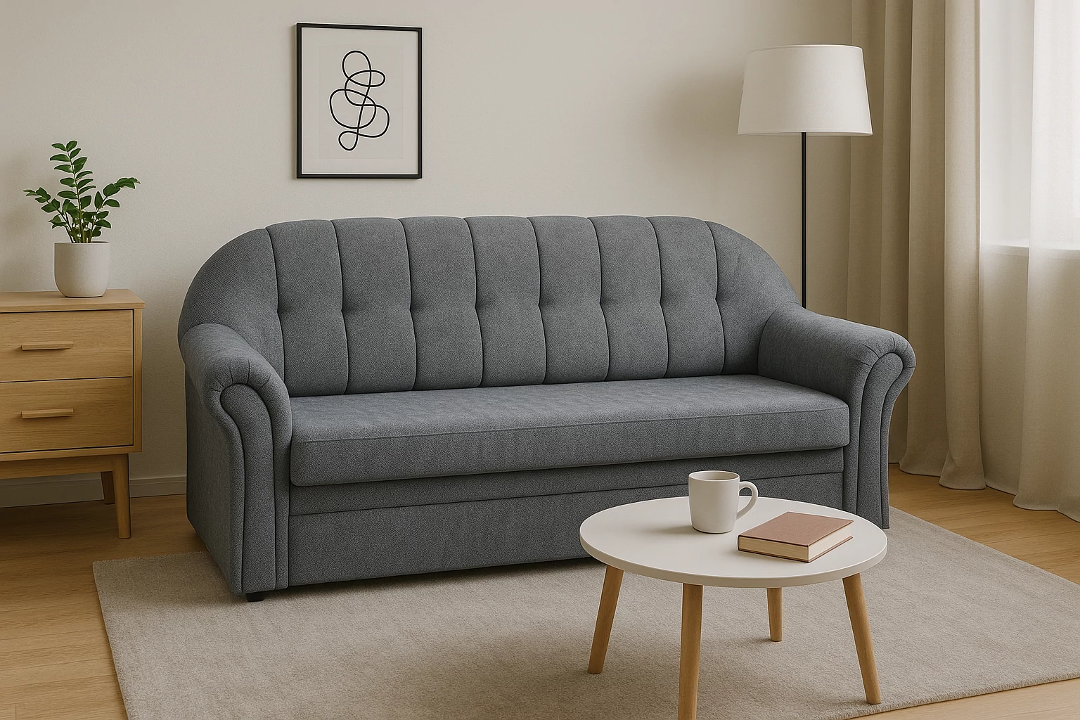 Aliz 3-as kanapé 185 x 136 cm méretben, ágyazható és ágyneműtartós | Sötétszürke színben