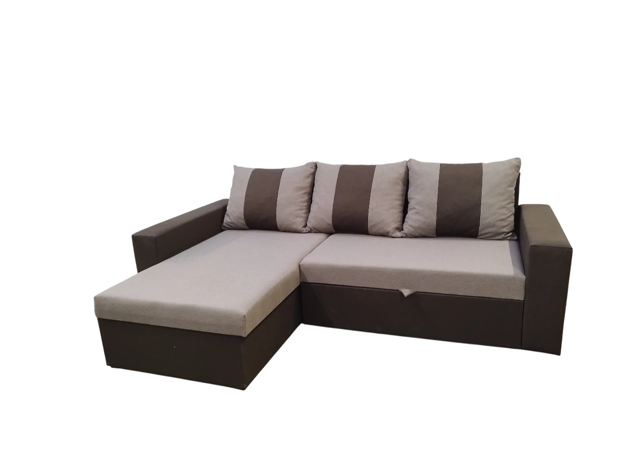 LUX sarokülő 230 x 150 cm méretben, ágyazható és ágyneműtartós | Világosbarna - Sötétbarna színkombinációban