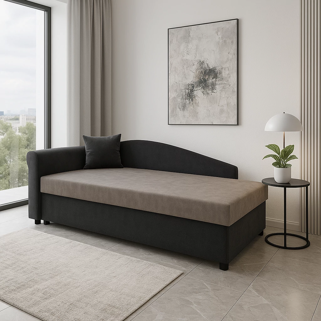 MILAN saroktámlás heverő 90 x 200 cm fekvőfelülettel | Sötétszürke - Világosszürke színkombinációban